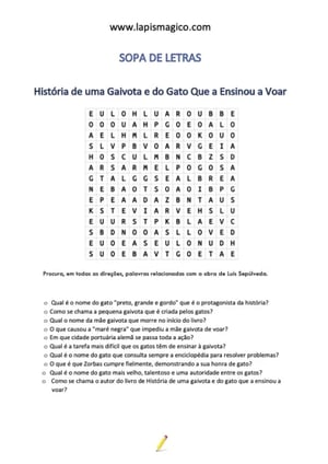 História de uma Gaivota e do Gato Que a Ensinou a Voar, ficha pdf nº1
