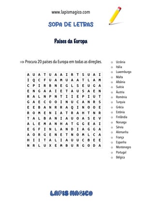 Países da Europa, ficha pdf nº1