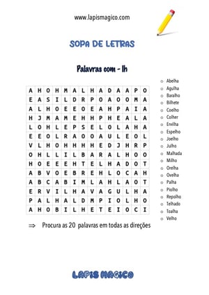 Palavras com LH, ficha pdf nº1