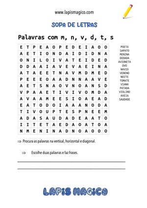 Palavras começadas por M-N-S-T-V, ficha pdf nº1