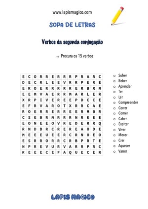 Sopa de letras com verbos, ficha pdf nº2