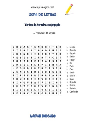 Sopa de letras com verbos, ficha pdf nº3