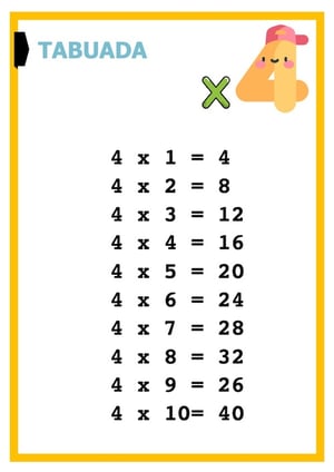 Tabuada do 4, ficha pdf nº4