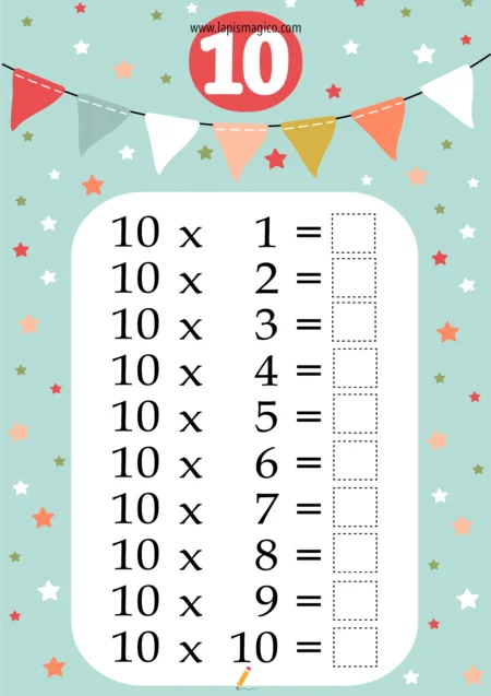 Tabuada do 10, ficha pdf nº6