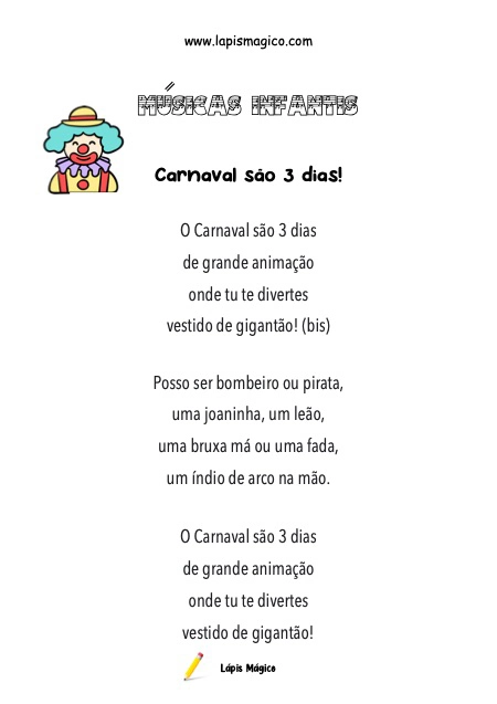 O Carnaval são três dias, ficha pdf nº1